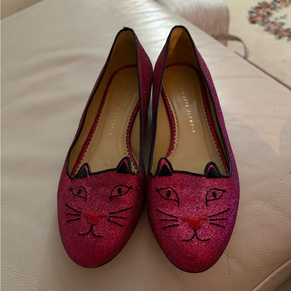 Charlotte Olympia Glittery Cat Flats - Picture 6 of 8